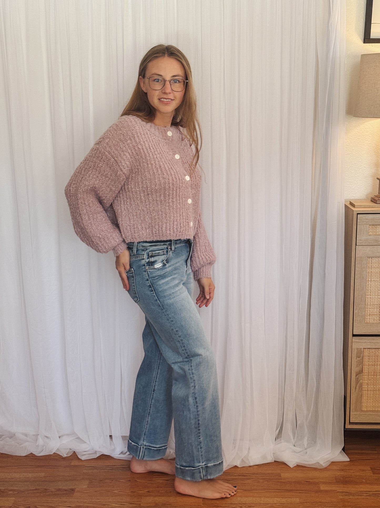 Fluffy Knit Button-Up Cardigan Sweater