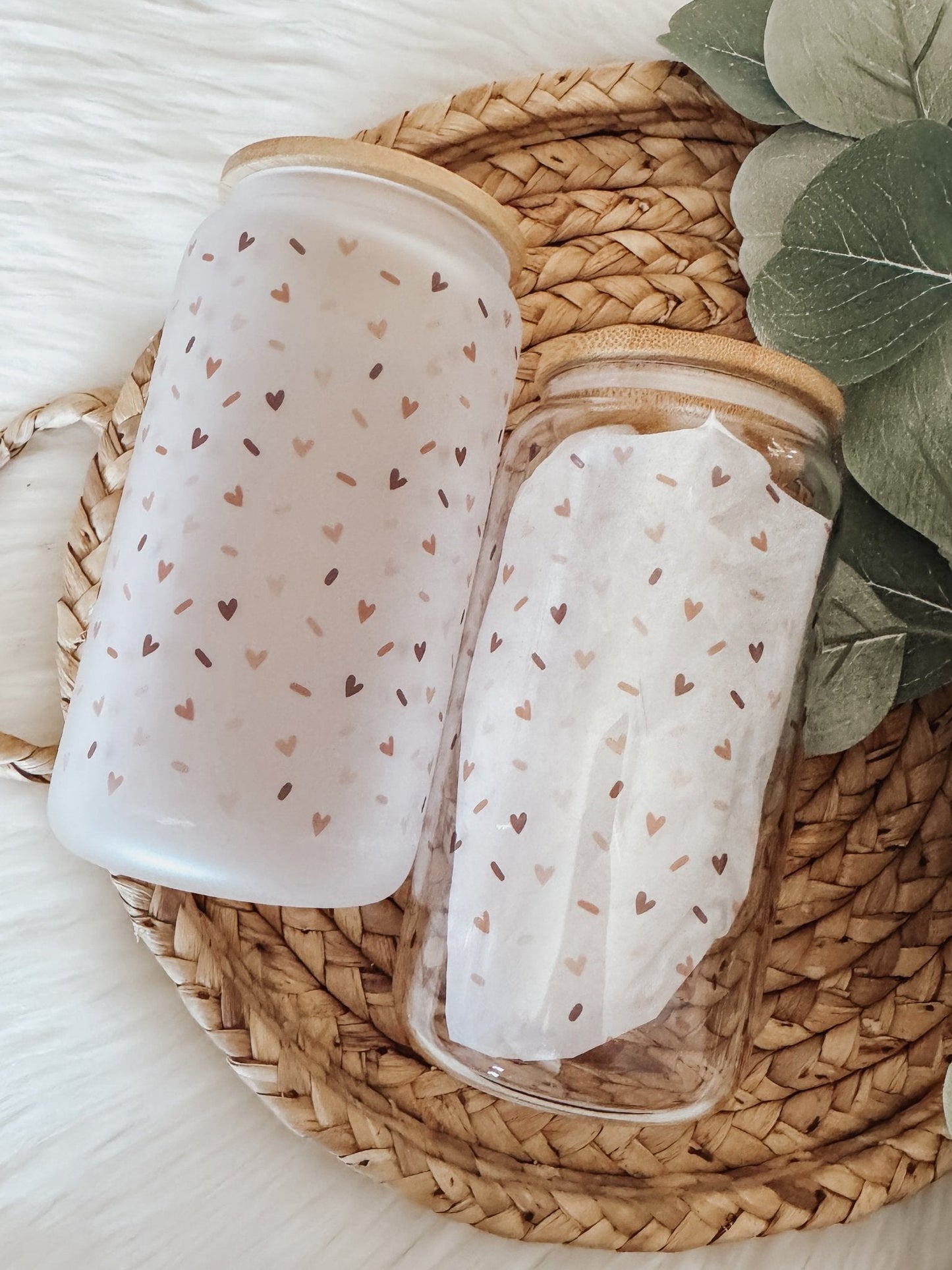 Heart Sprinkles 16 oz Glass Can Cup - Emma K Designs