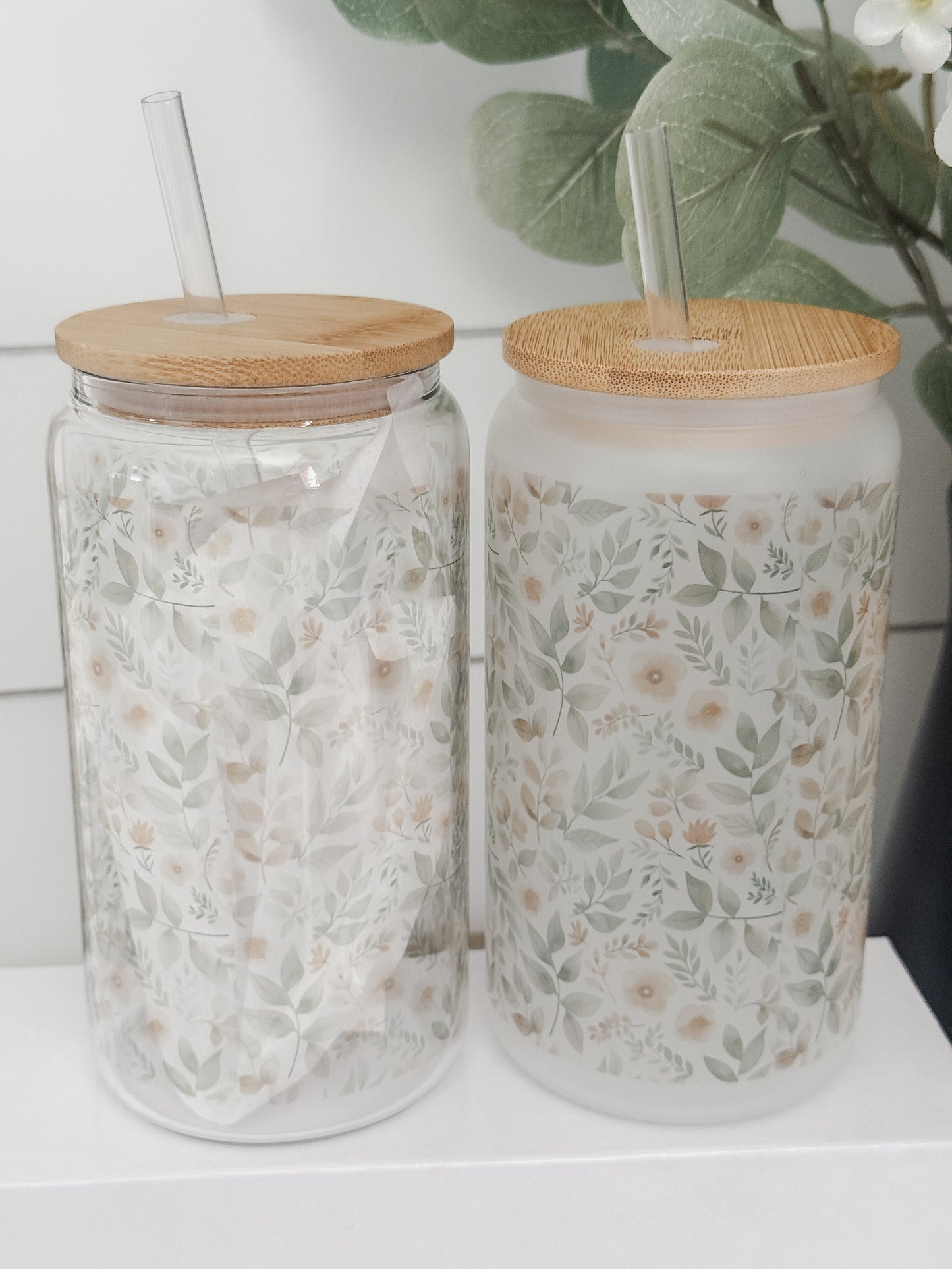 Floral Garden 16oz Glass Can Cup