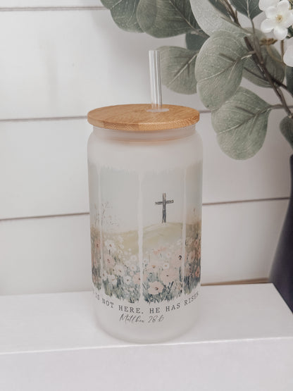 He Has Risen 16oz Glass Can Cup