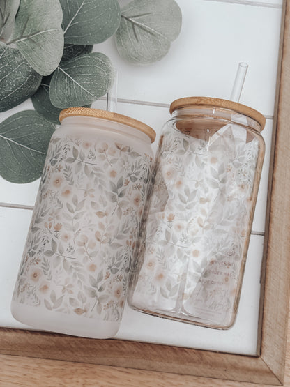 Floral Garden 16oz Glass Can Cup