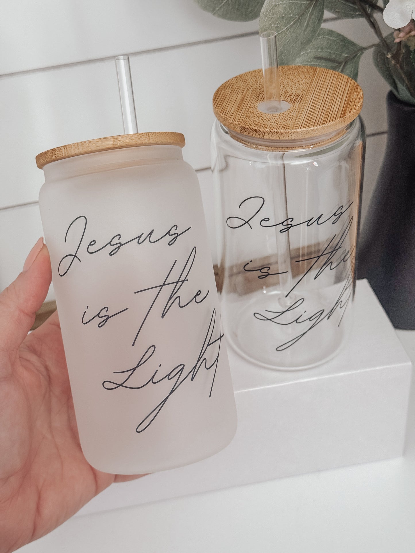 Jesus Is The Light 16oz Glass Can Cup