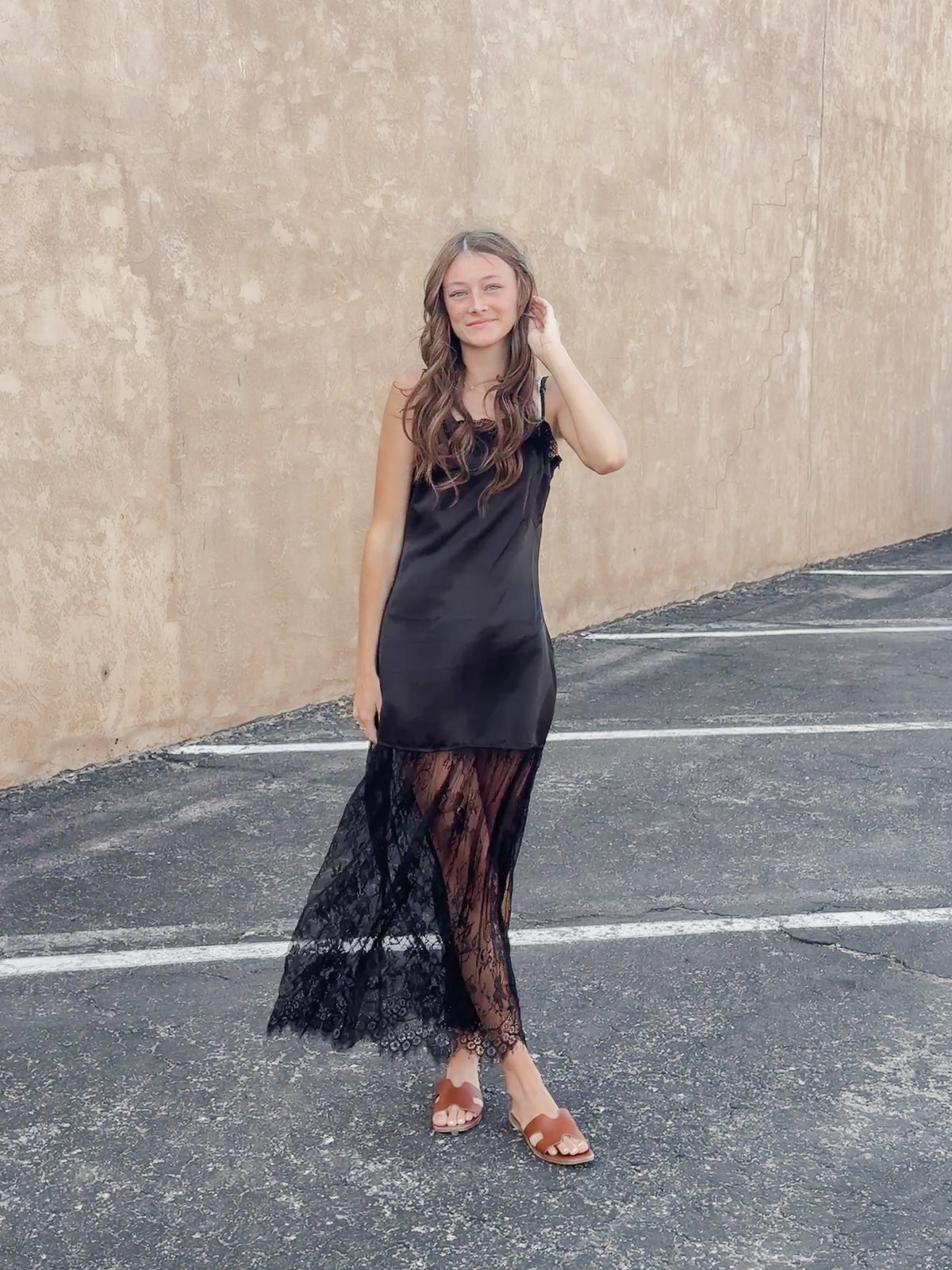 Lace Mix Satin Slip Maxi Dress