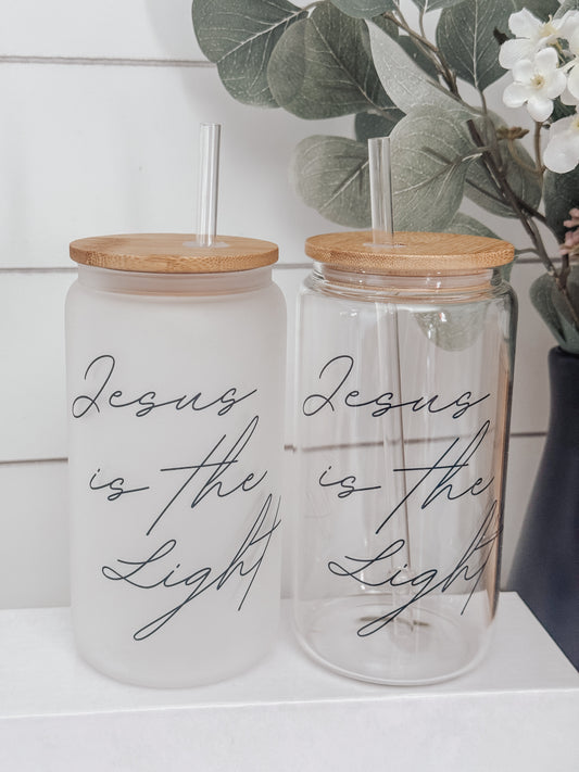 Jesus Is The Light 16oz Glass Can Cup