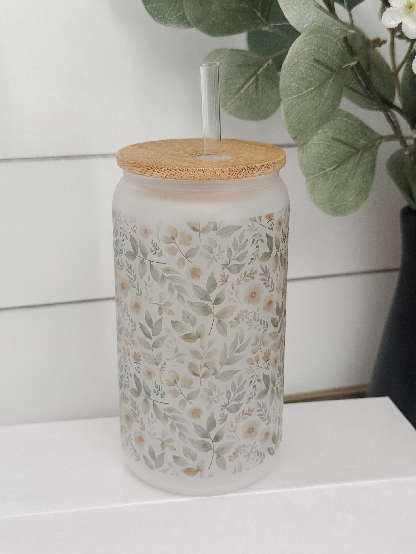 Floral Garden 16oz Glass Can Cup