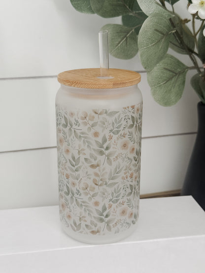 Floral Garden 16oz Glass Can Cup