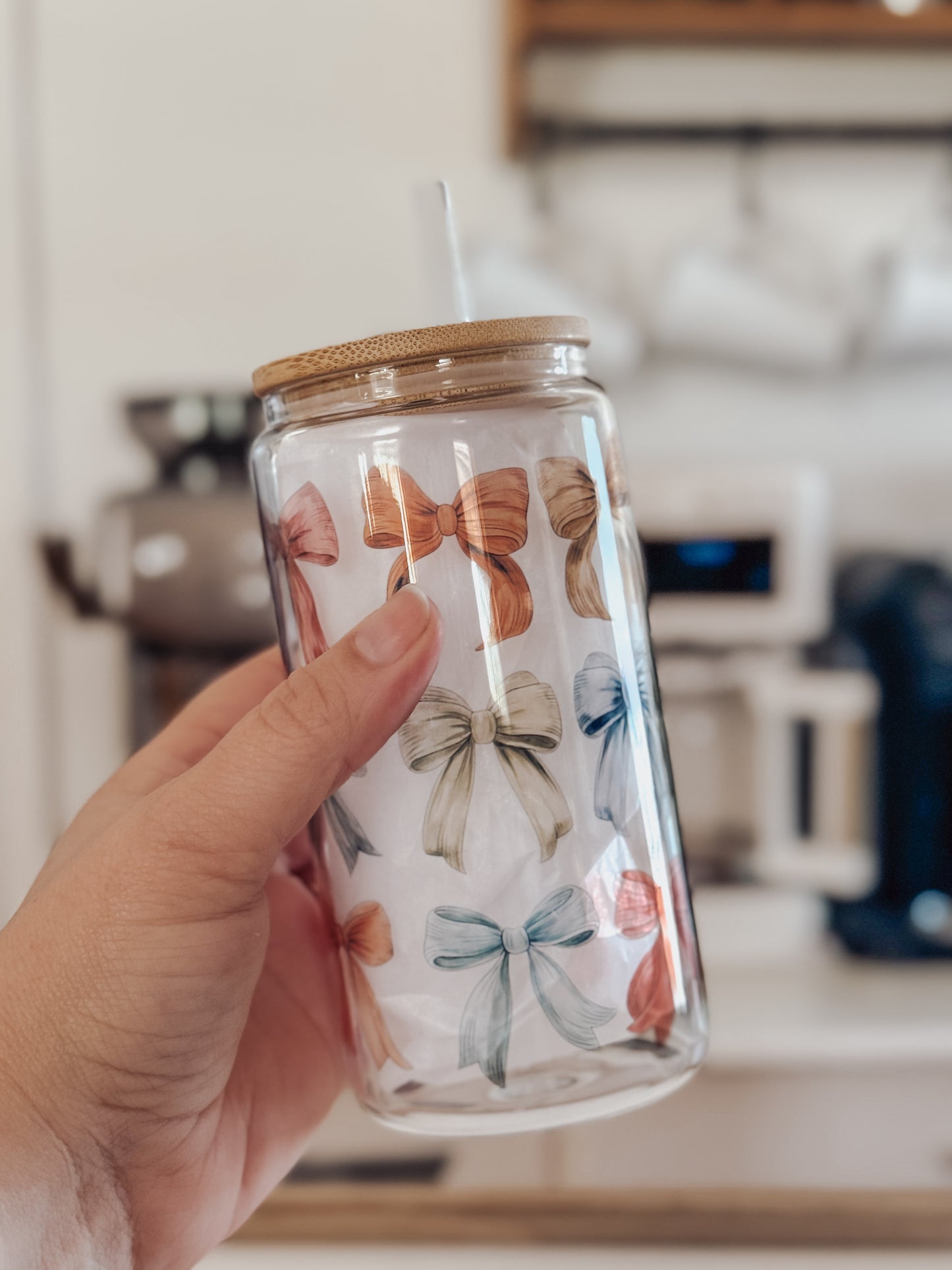 Fall Bows 16oz Glass Can Cup