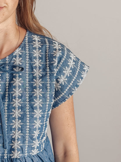 Embroidery Babydoll Denim Top