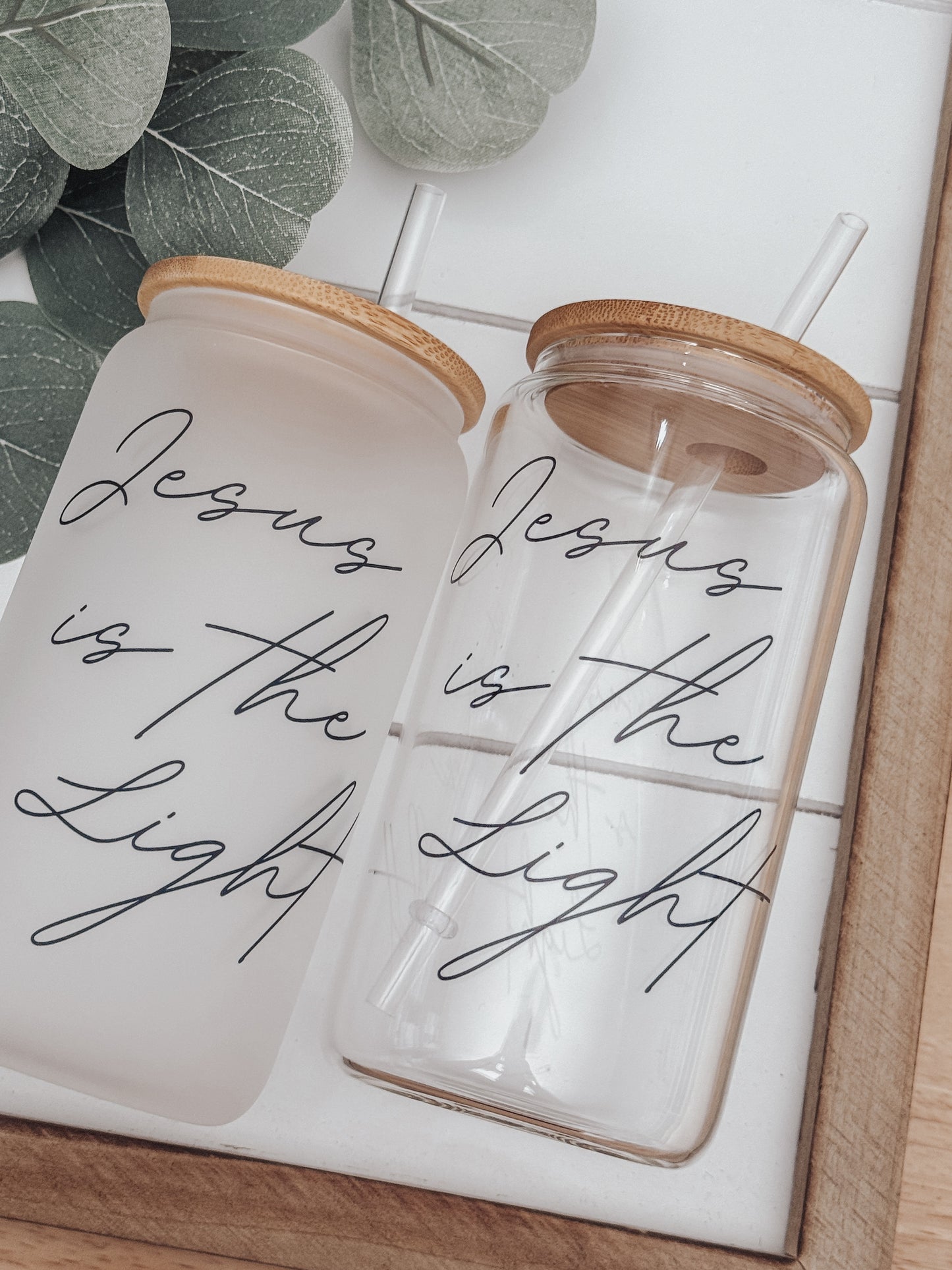 Jesus Is The Light 16oz Glass Can Cup