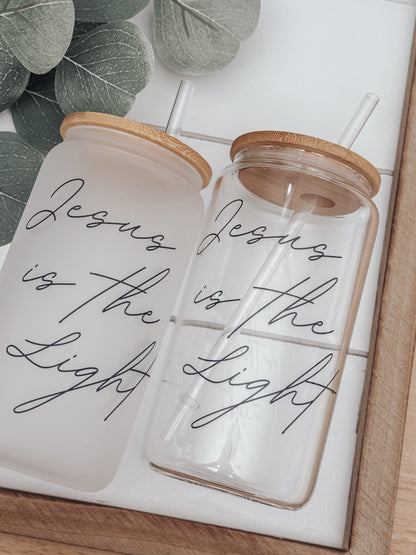 Jesus Is The Light 16oz Glass Can Cup