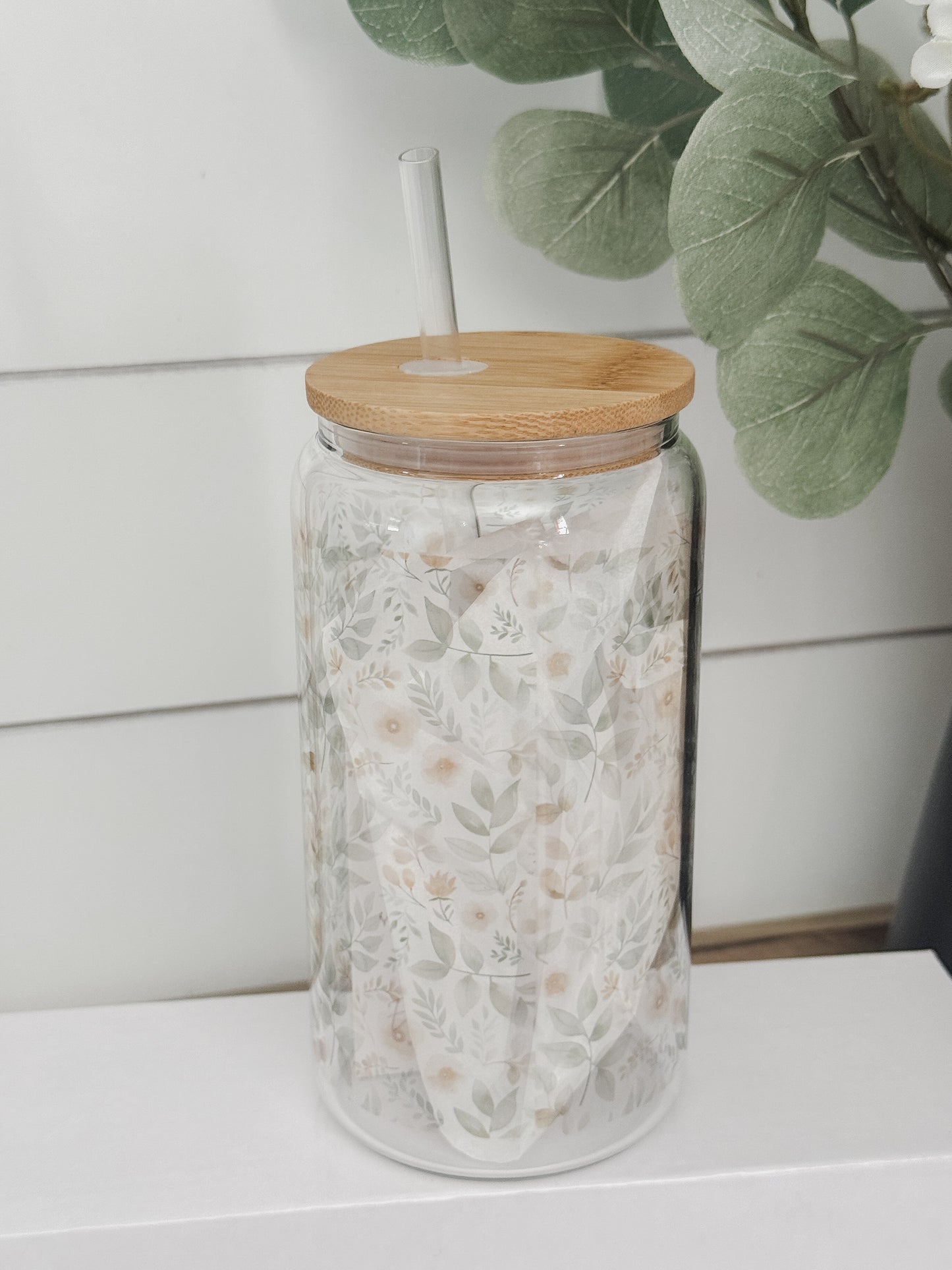 Floral Garden 16oz Glass Can Cup