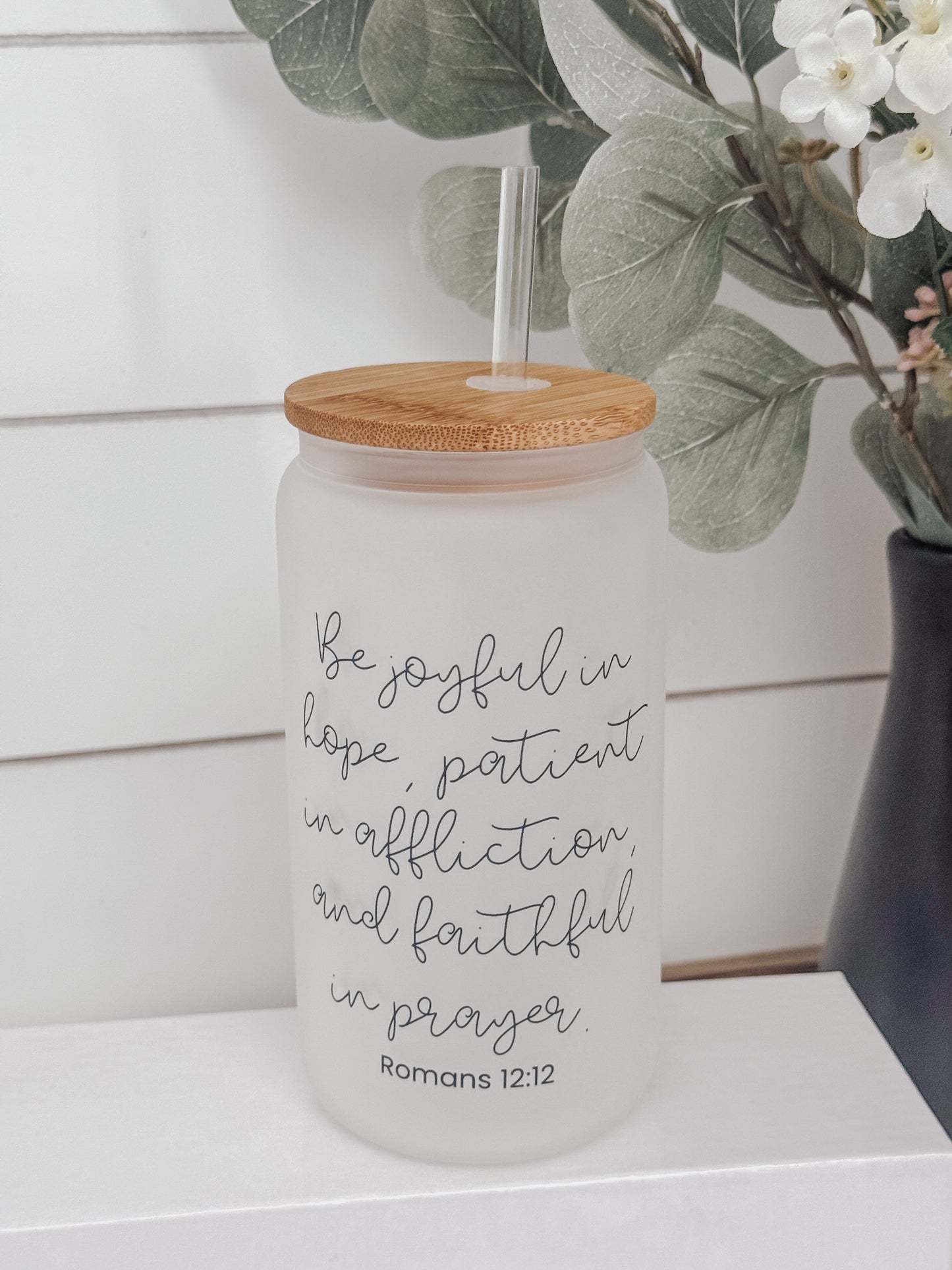 Be Joyful 16oz Glass Can Cup