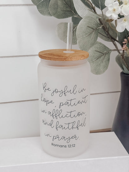 Be Joyful 16oz Glass Can Cup