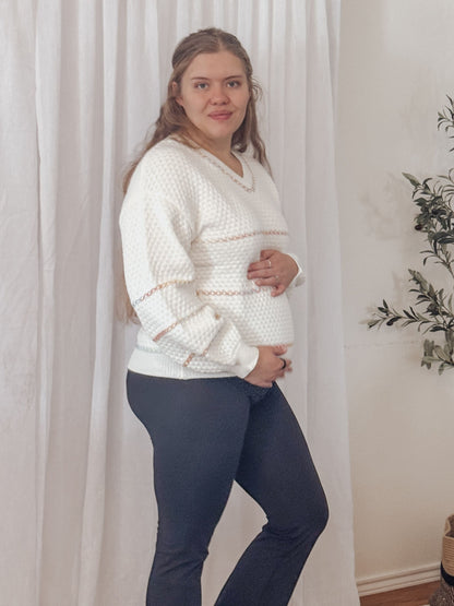 V-neck Waffle Knit Sweater Pullover