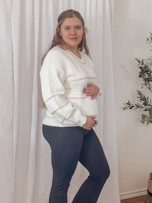 V-neck Waffle Knit Sweater Pullover