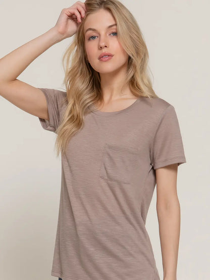 Short Sleeve Round Neck with Pocket Slub Knit Tee Stone