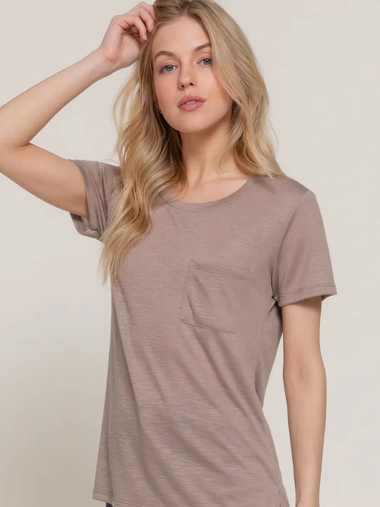 Short Sleeve Round Neck with Pocket Slub Knit Tee Stone