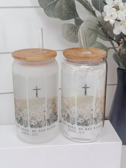 He Has Risen 16oz Glass Can Cup
