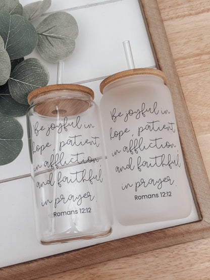 Be Joyful 16oz Glass Can Cup