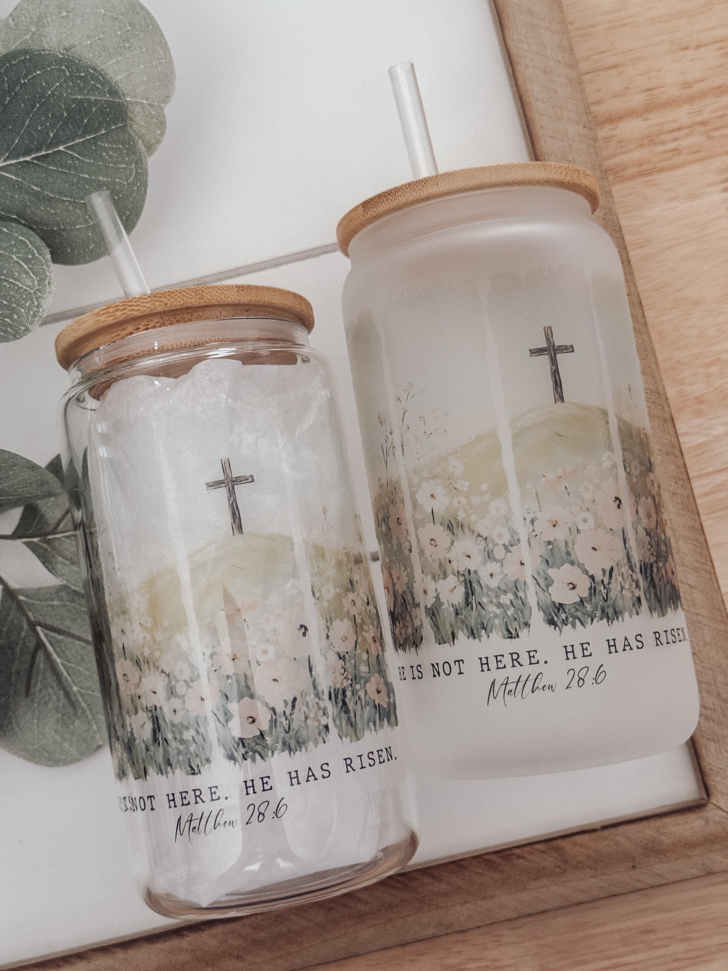 He Has Risen 16oz Glass Can Cup