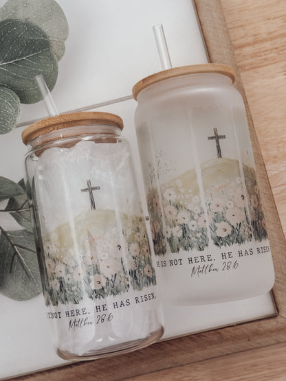 He Has Risen 16oz Glass Can Cup