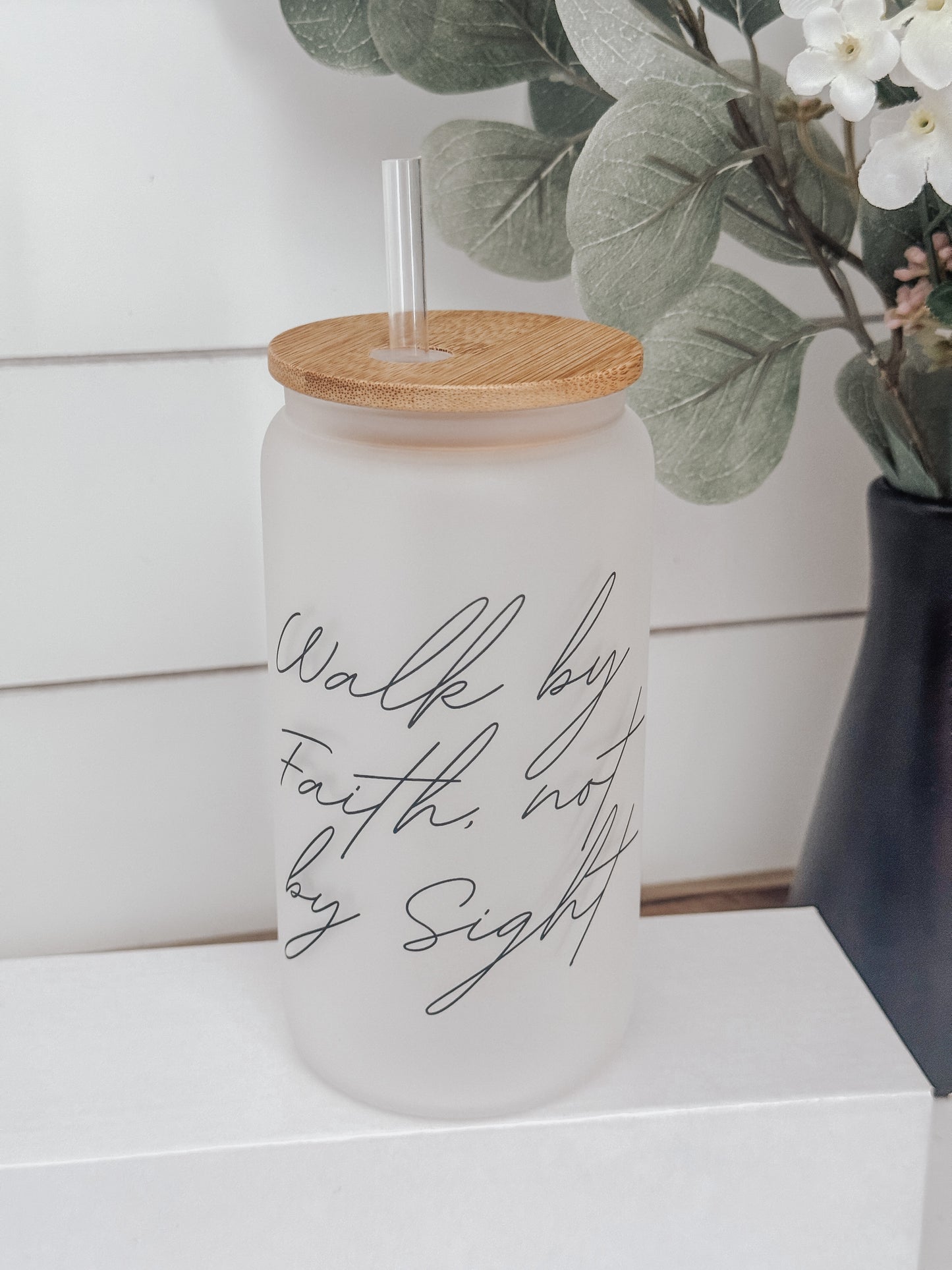 Walk By Faith 16oz Glass Can Cup