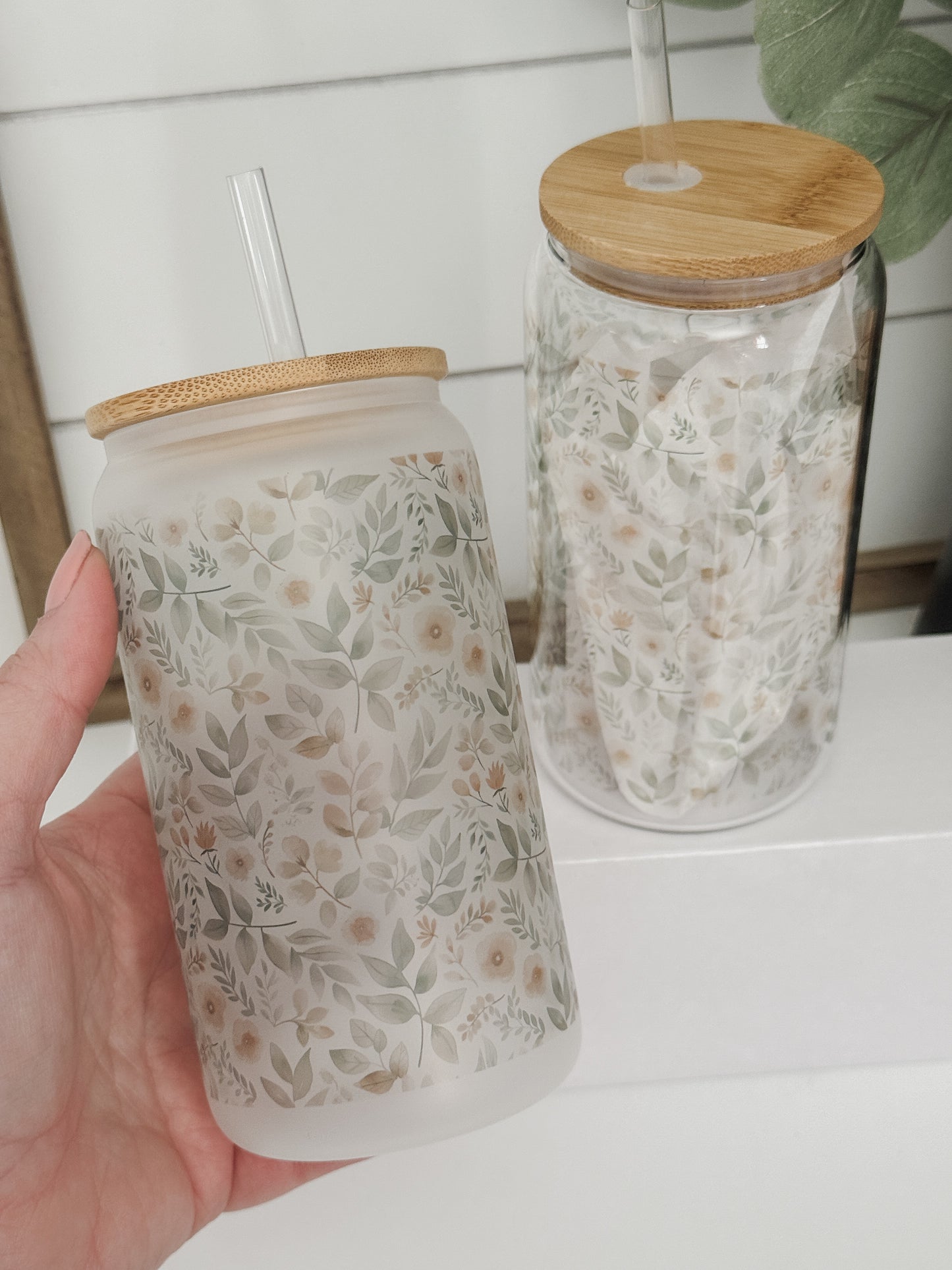 Floral Garden 16oz Glass Can Cup