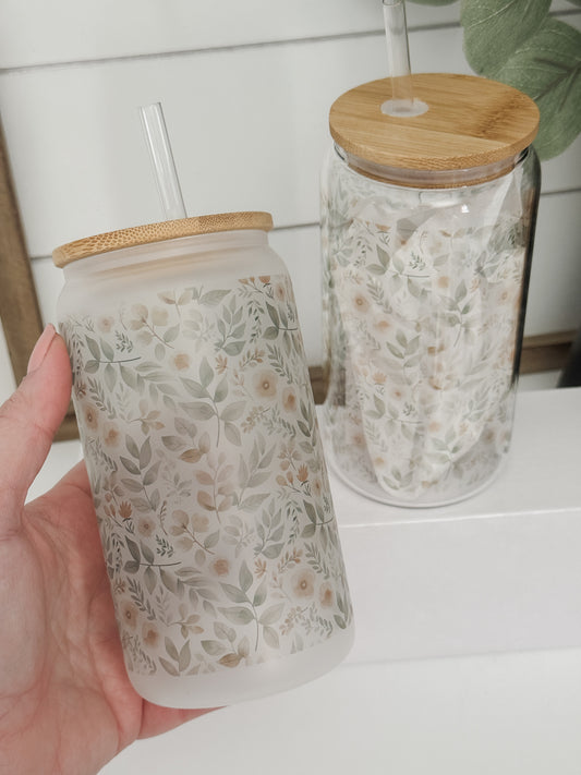 Floral Garden 16oz Glass Can Cup