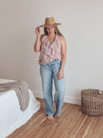 Ruffled Halter Blouse Top