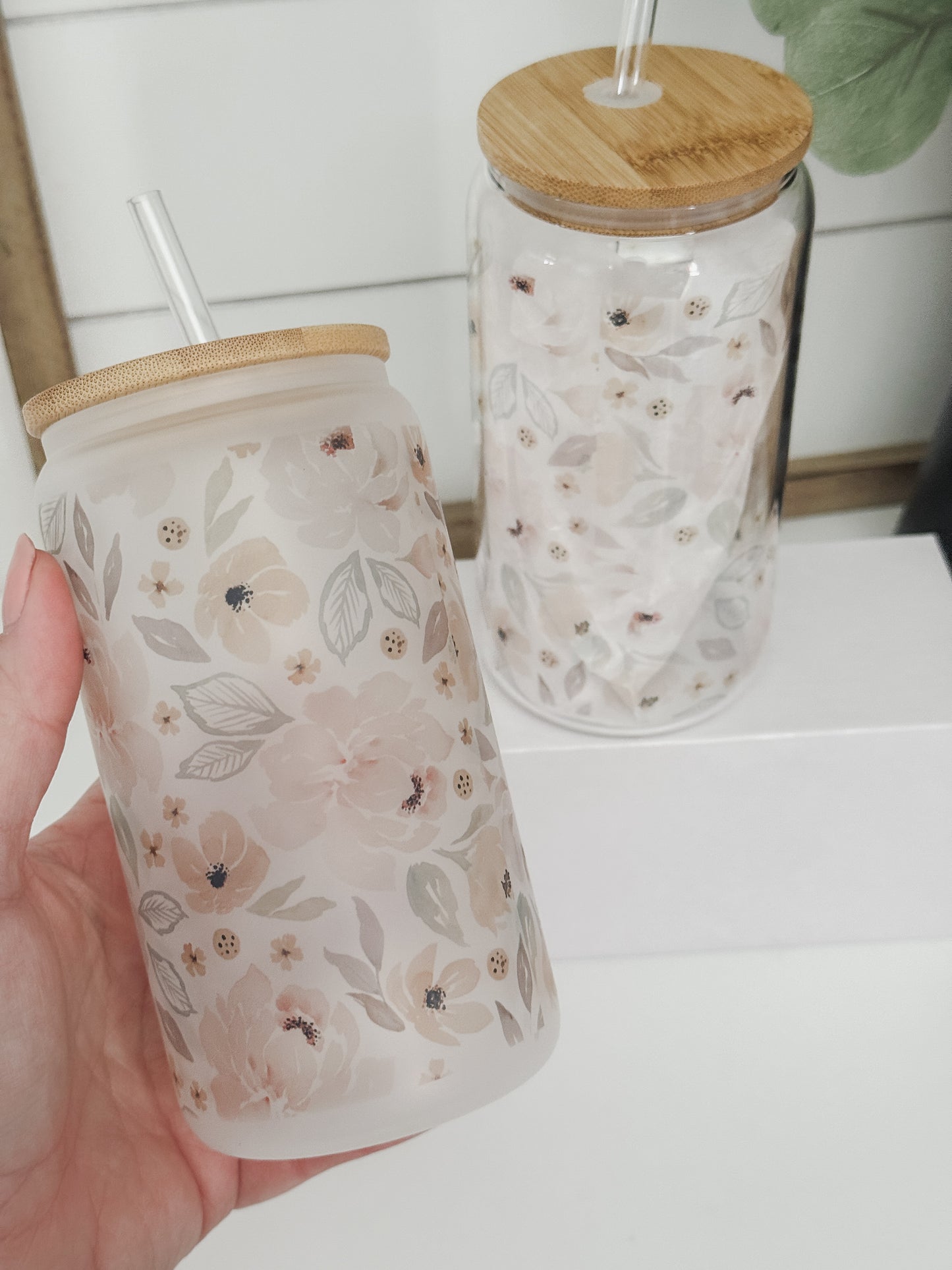 Pink Spring Watercolor Floral 16oz Glass Can Cup