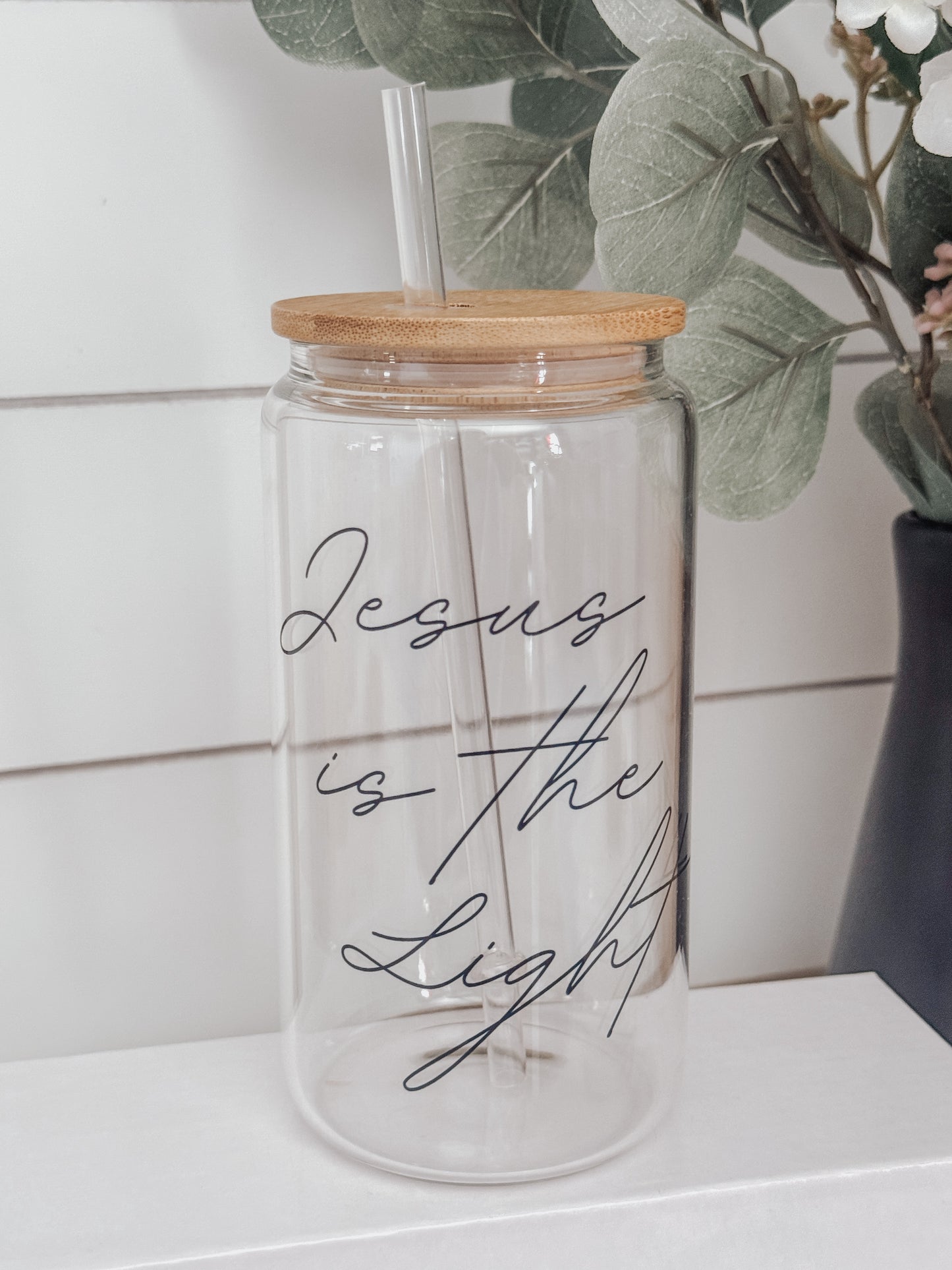 Jesus Is The Light 16oz Glass Can Cup