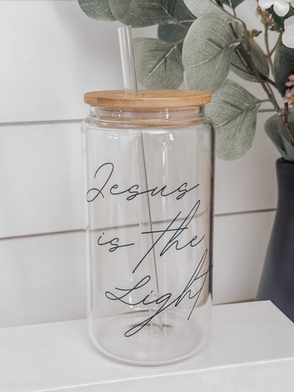 Jesus Is The Light 16oz Glass Can Cup
