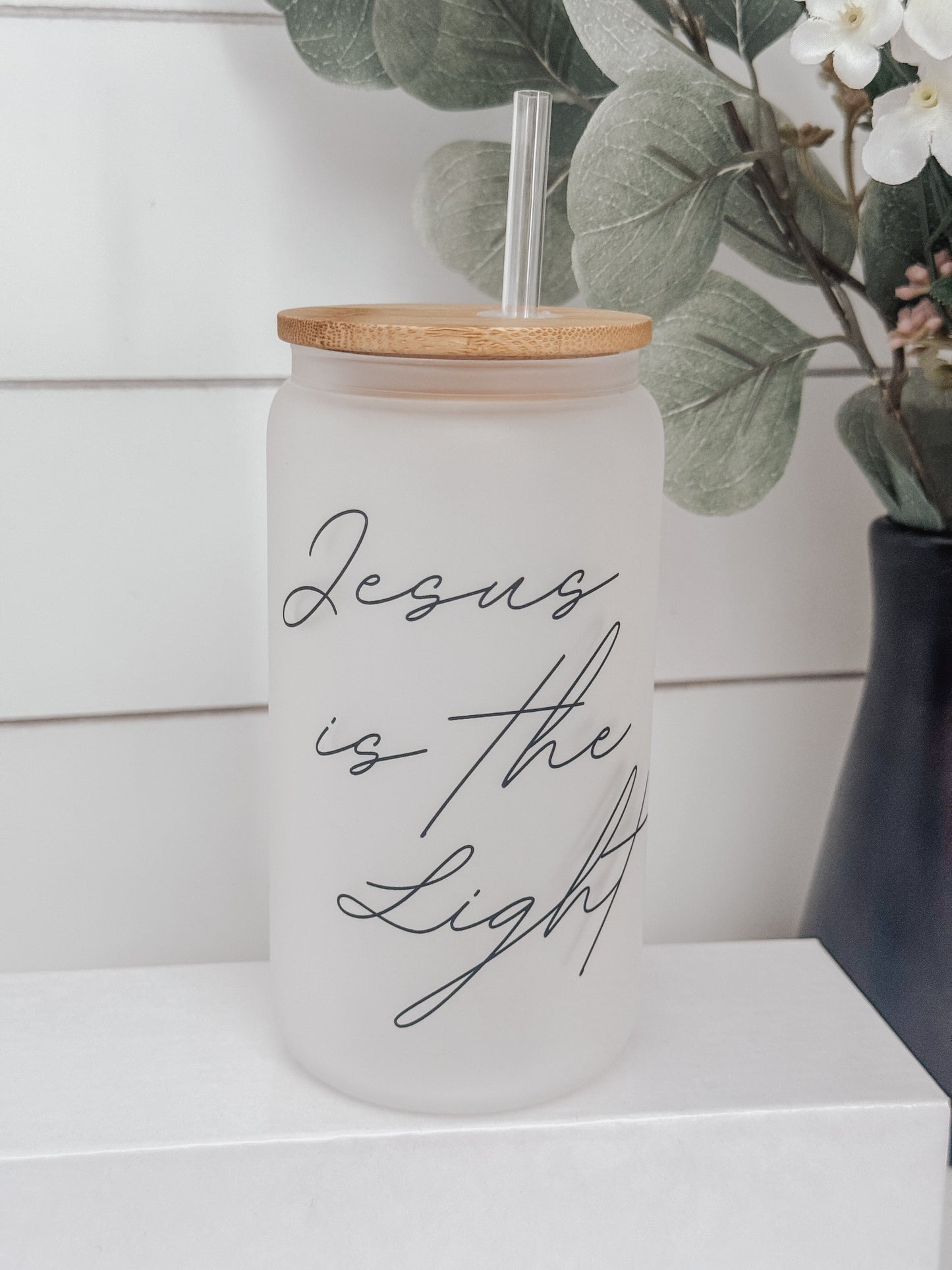 Jesus Is The Light 16oz Glass Can Cup