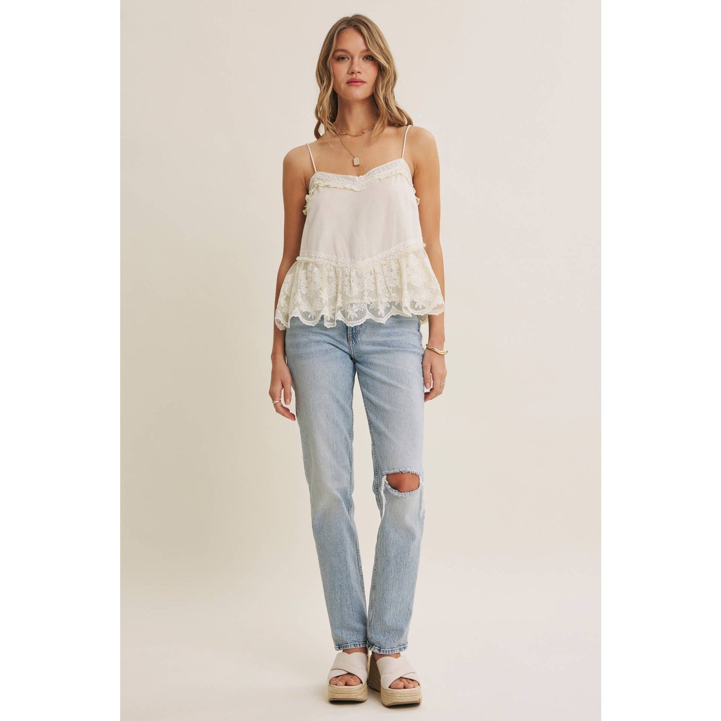 Lace Trim Ruffle Cami Tank
