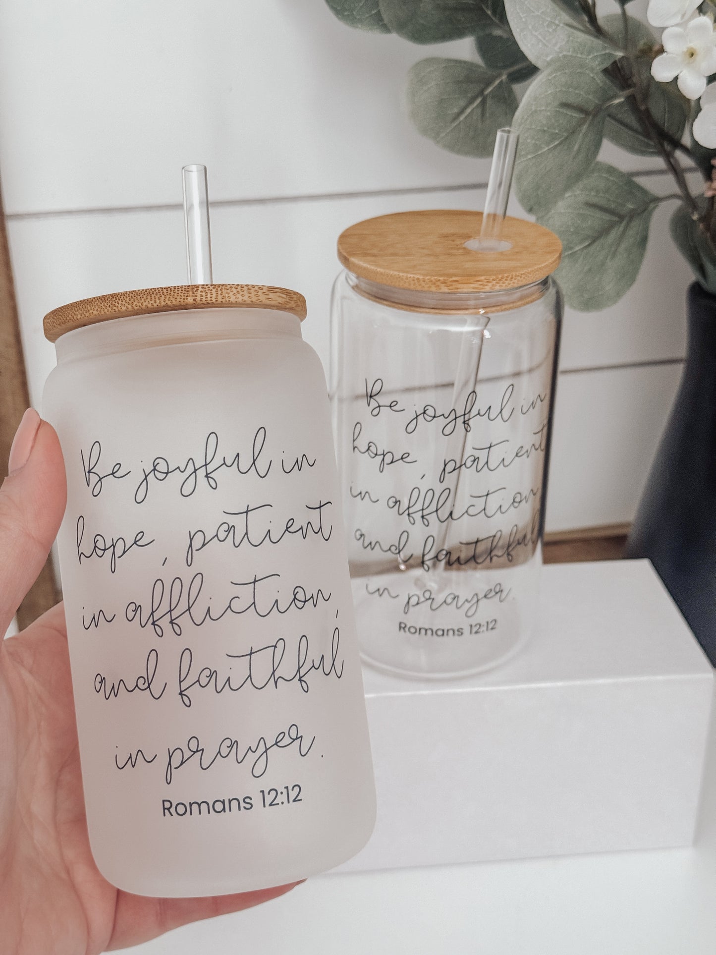 Be Joyful 16oz Glass Can Cup