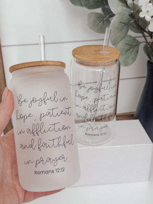 Be Joyful 16oz Glass Can Cup