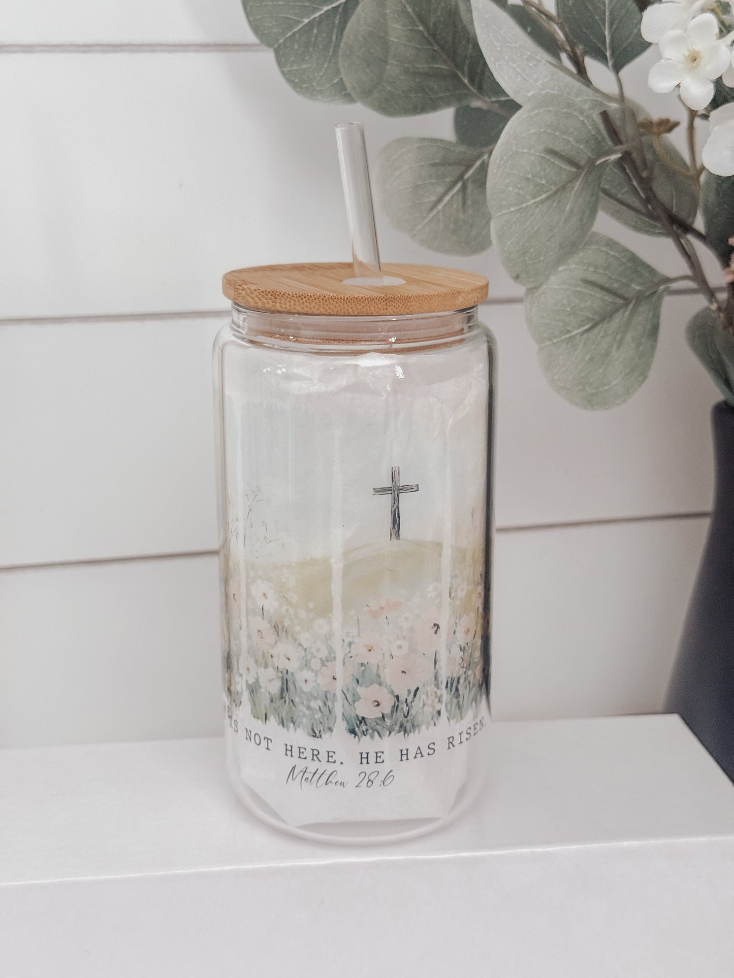 He Has Risen 16oz Glass Can Cup