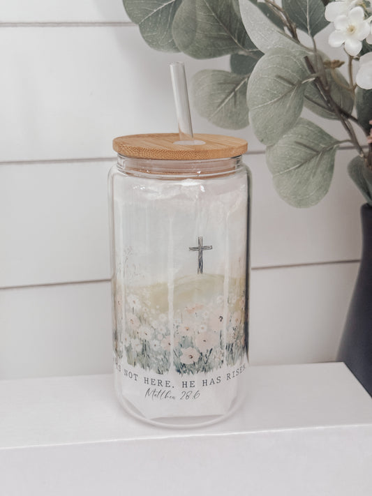 He Has Risen 16oz Glass Can Cup