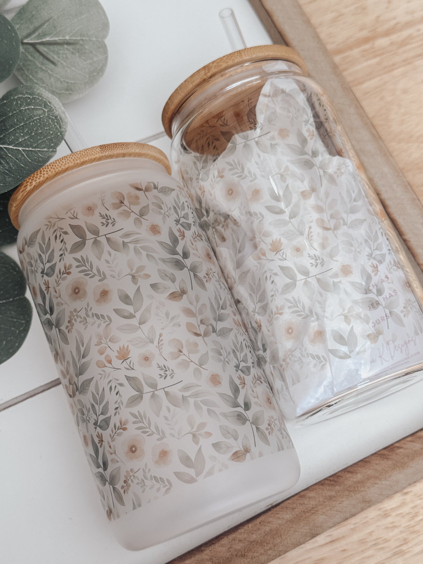 Floral Garden 16oz Glass Can Cup