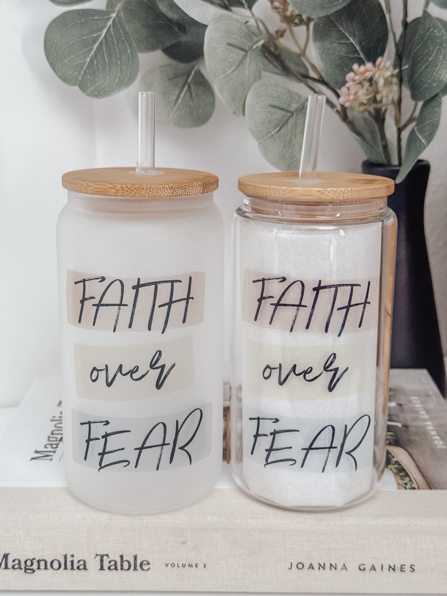 Faith Over Fear 16oz Glass Can Cup
