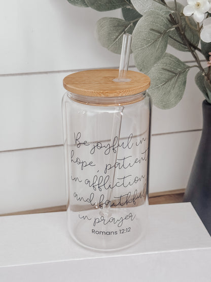 Be Joyful 16oz Glass Can Cup