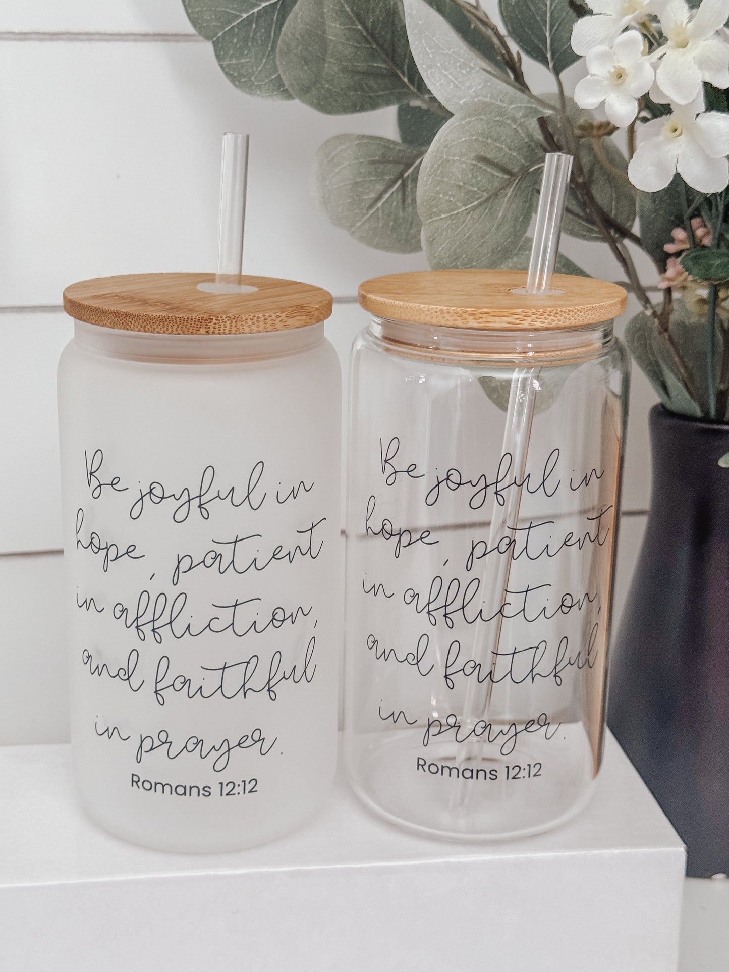 Be Joyful 16oz Glass Can Cup