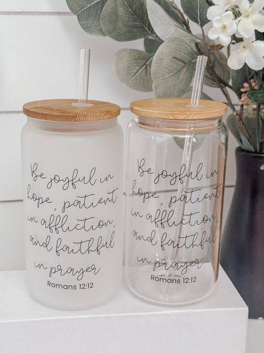 Be Joyful 16oz Glass Can Cup