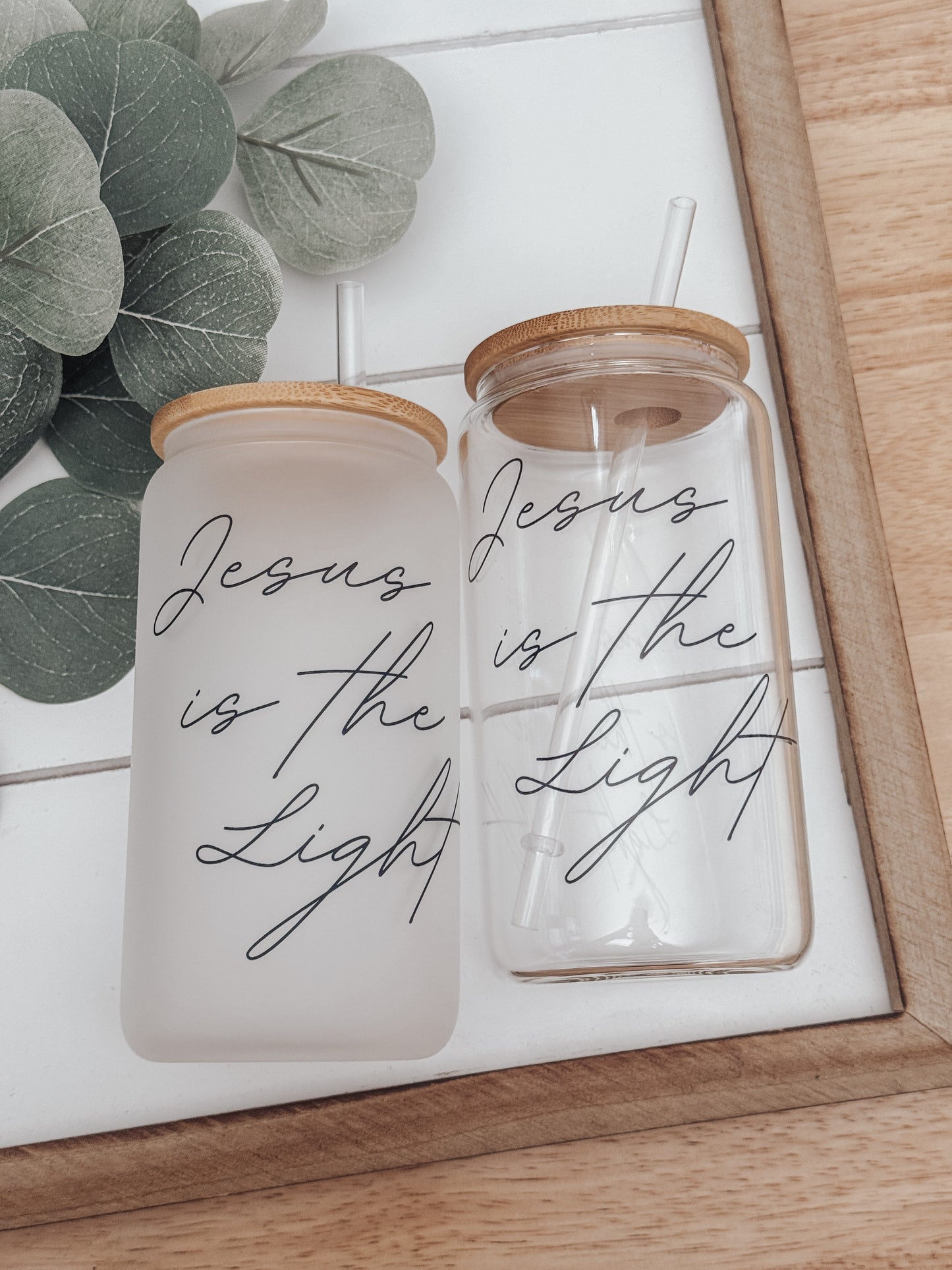 Jesus Is The Light 16oz Glass Can Cup