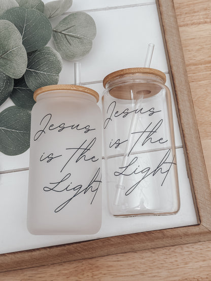 Jesus Is The Light 16oz Glass Can Cup