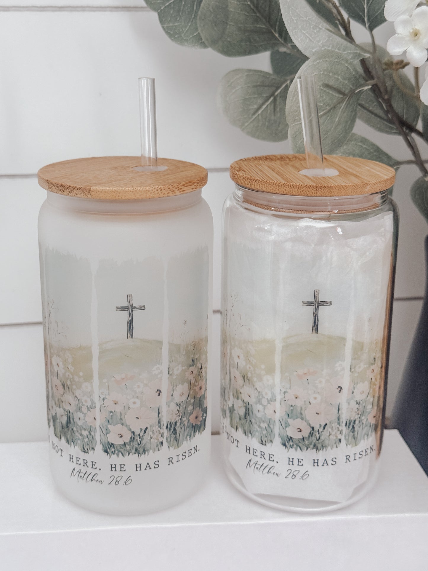 He Has Risen 16oz Glass Can Cup