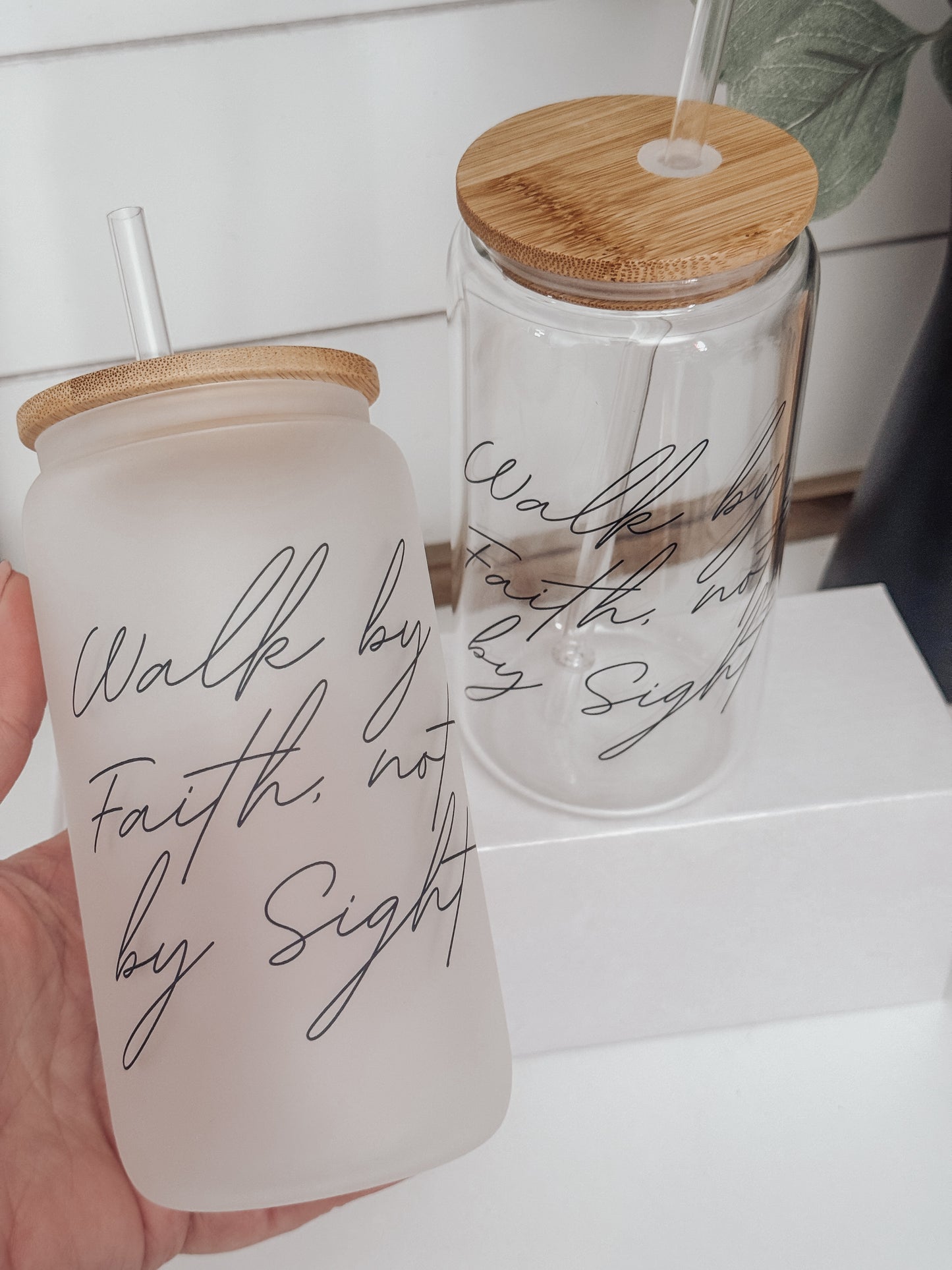 Walk By Faith 16oz Glass Can Cup
