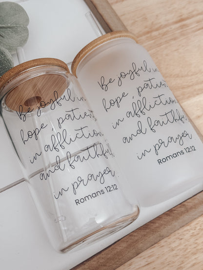 Be Joyful 16oz Glass Can Cup