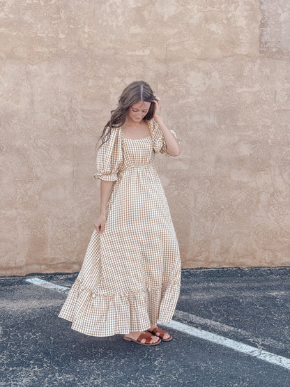 Gingham Puff Sleeve Maxi