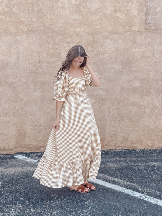 Gingham Puff Sleeve Maxi